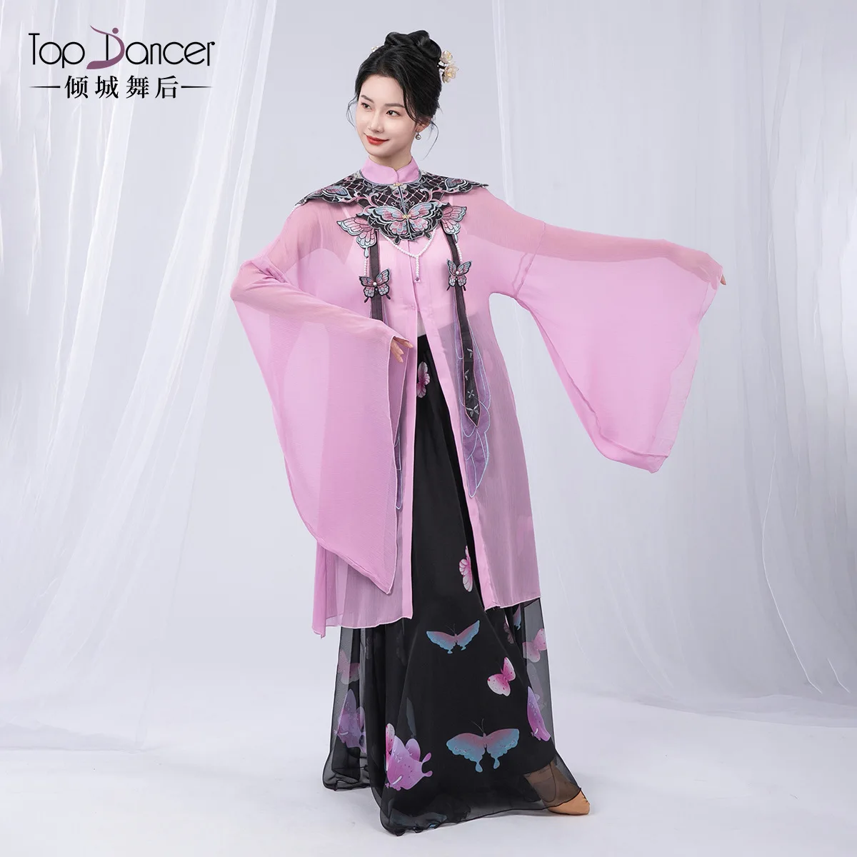 زي الرقص الكلاسيكي المطرز سحابة الكتف تتدفق الشاش تنورة السراويل الصينية هان تانغ نمط مرحلة الأداء اللباس