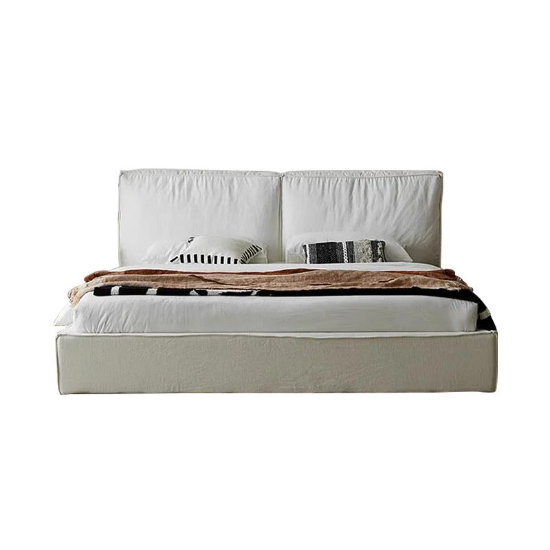 ml-Wabi-sabi Flax Cloth Bed Beancurd Block Breeze Soft Bed Cream Wind Master Bedroom Big Bed Soft Package Simple%