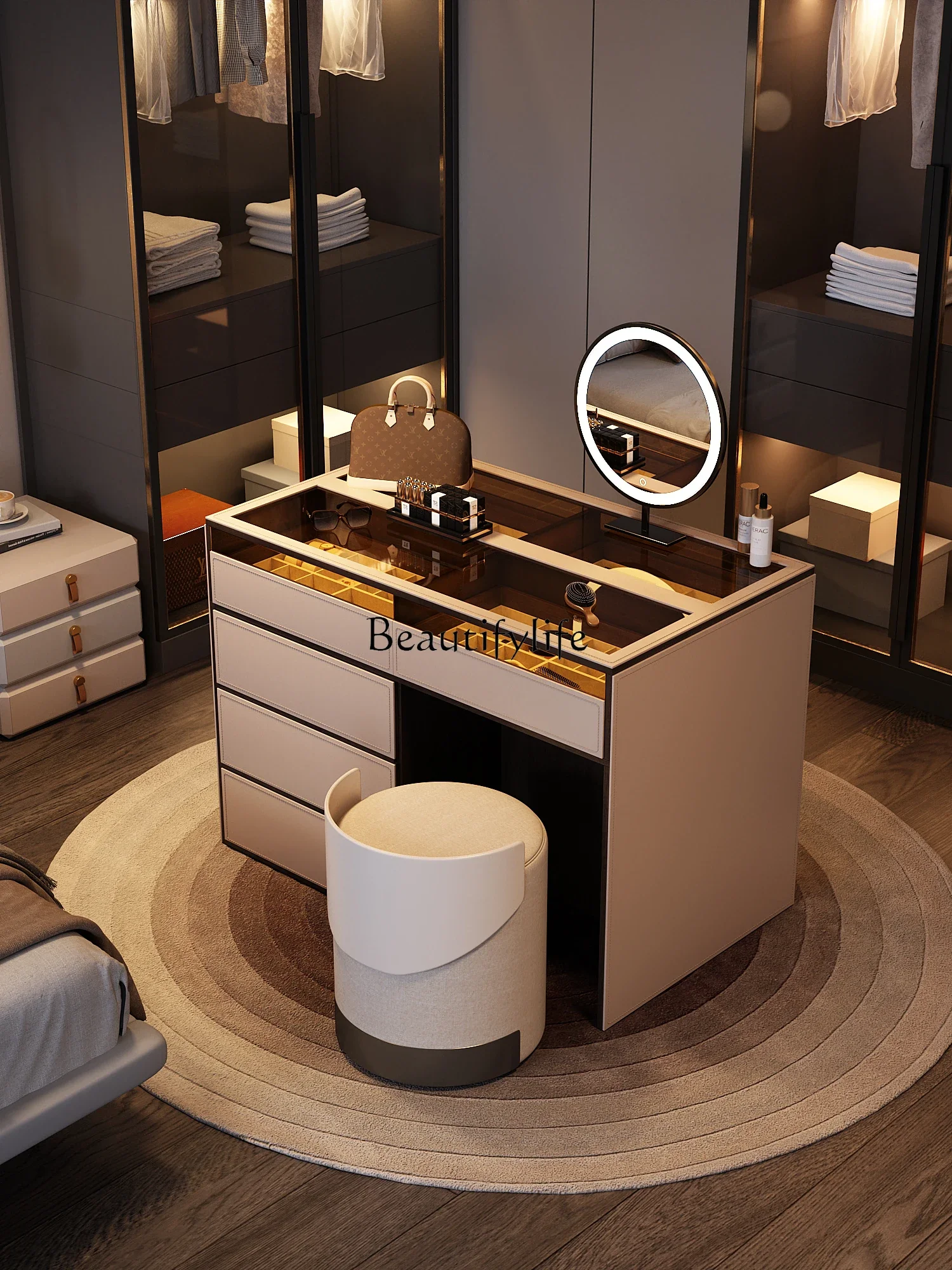 

ld 30*Cloakroom Jewelry Island Cabinet Dressing Table Integrated Bedroom Floor Double-Sided Storage Chest of Drawers