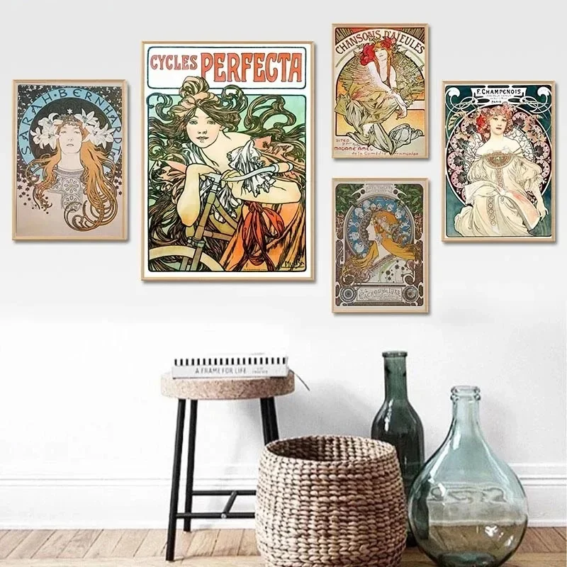 Alphonse Mucha Plakat Pin Up Girls Metalowy Blaszany Znak Artystyczny Malarstwo Dekoracyjne Tabliczki Ścienne Do Baru Kawiarnia Salon Dom Dekoracja