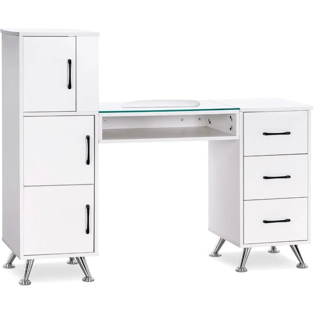 Manicure Table, Nail Makeup Desk with Drawers, Storage Beauty Salon Workstation