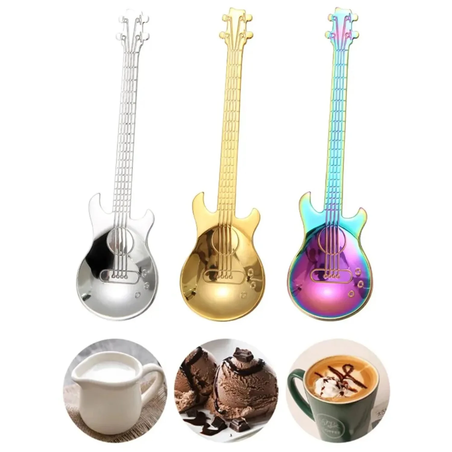 12pcs Stainless Steel Guitar Coffee Spoon Children Teaspoon Creative Christmas Gift  Tableware  Dessert Kitchen Accessorie