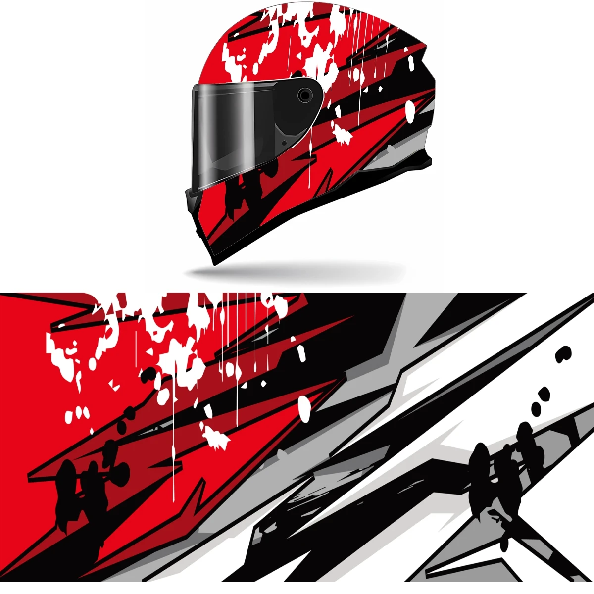 

Abstract Red and White Full Helmet Wrap Sticker Motorcycle Helmet Racing Graphic Decal Vinyl Wrap Helmet Decor Sticker