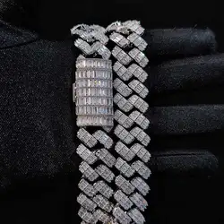 18/19MM Thick Mix Baguette Iced Out Cuban Link Chain Rapper Hip Hop Jewelry CZ Diamond Chain Necklace For Men