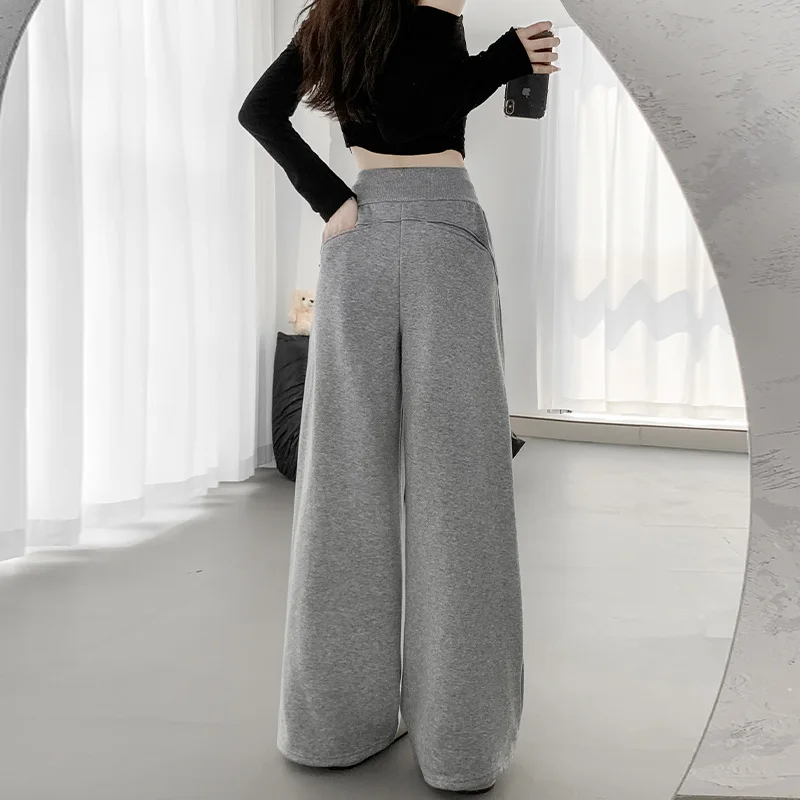 미국 스타일 여성용 스웨트팬츠 가을 신상 하이웨이스트 루즈핏 레저 바지 레이지 스트레이트 팬츠 와이드 팬츠