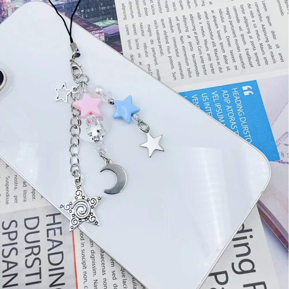 Key Chain Y2k Star & Cross Phone Chain Spice Girl Style Heart Silver Pentagram Phone Pendant Star Y2k