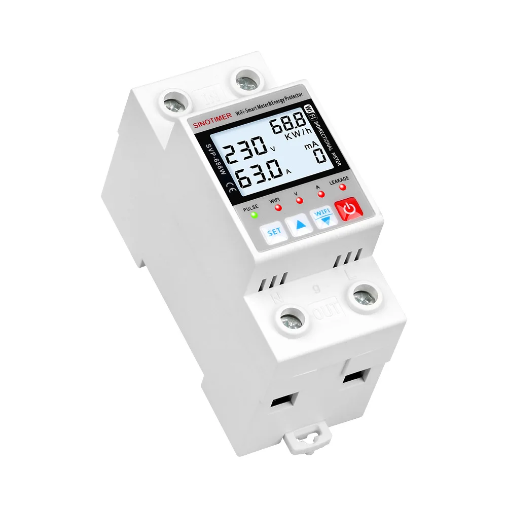 SVP-688W-B Tuya 63A WiFi الذكية تسرب الأرض أكثر من تحت الجهد حامي التتابع مقياس الطاقة كيلوواط ساعة التبديل الموقت التحكم عن بعد