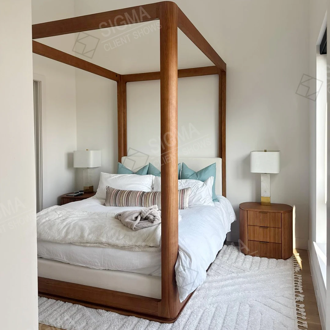 Cama de madera con dosel, cama tamaño King, muebles de interior tamaño Queen, marco de cama personalizado de alta gama, diseño de lujo para el hogar, superventas