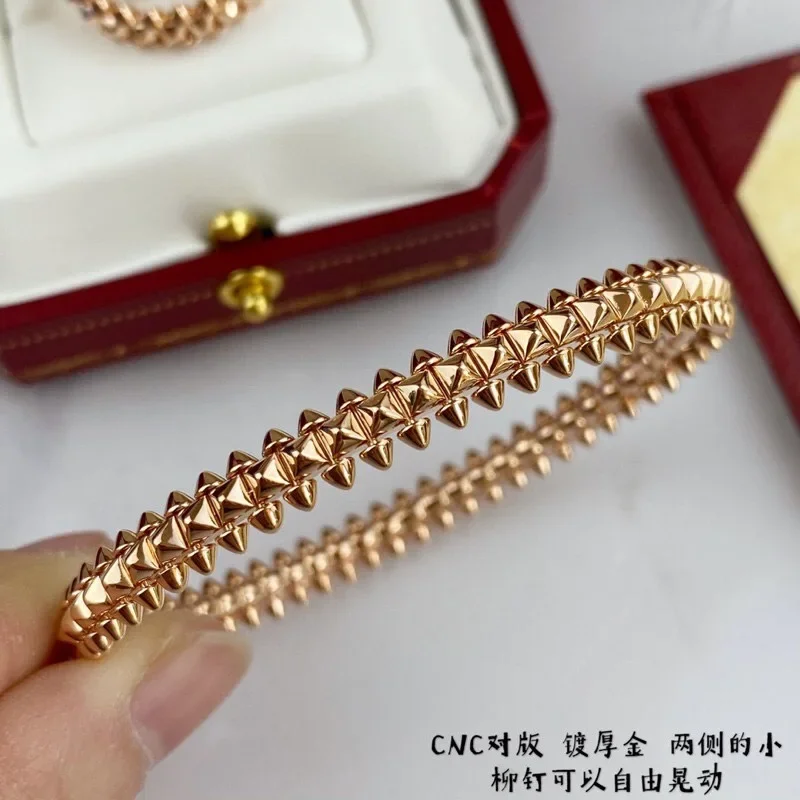 Top luxury Brand V gold Jewelry For Women Rose Gold Punk Rock Hip-hop Lozenge Bracelet Steam-punk Bangle  Around Rivet Bangle ct