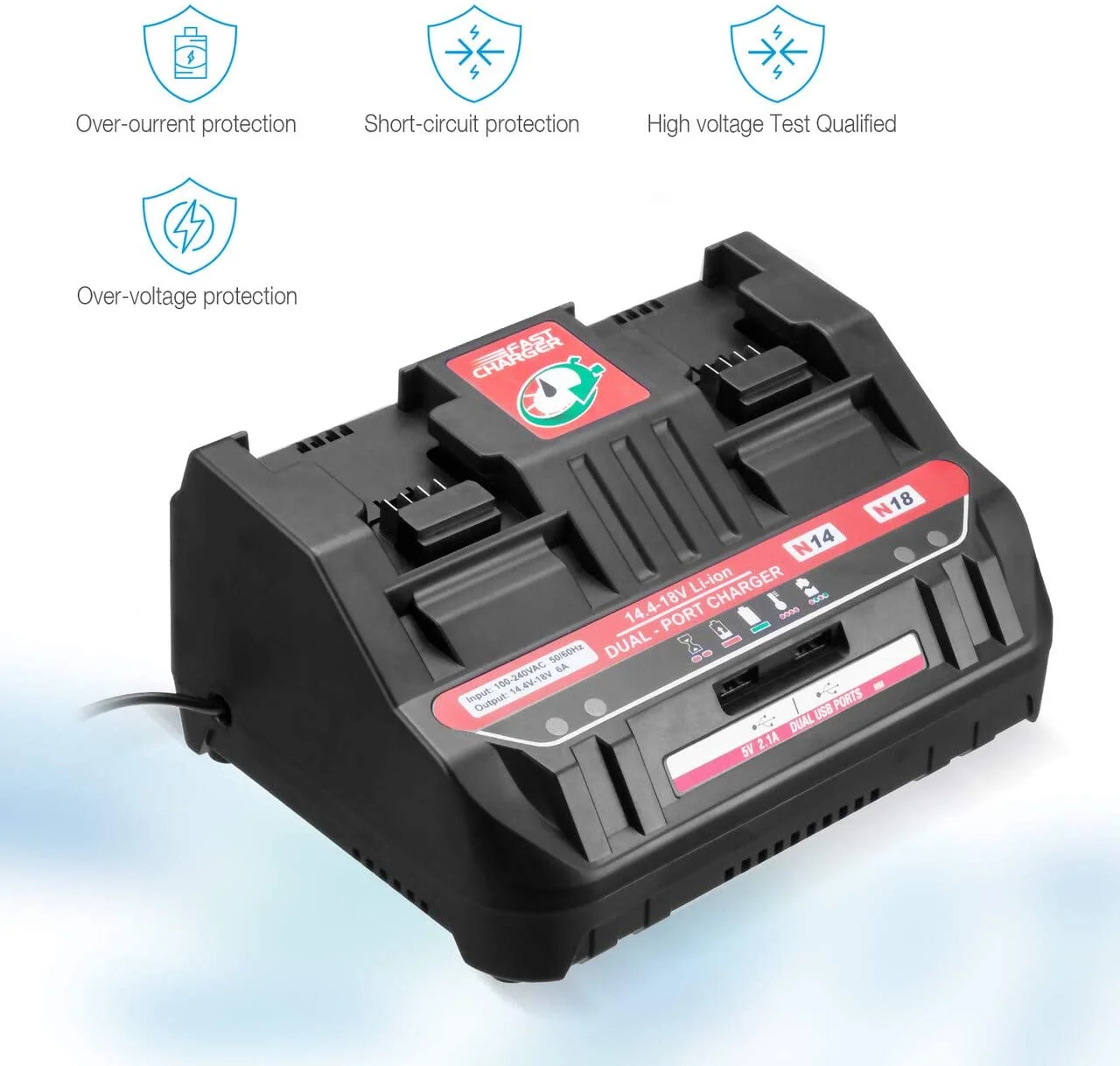 N12 N14 N18 Li-ion Battery Charger For Milwaukee 12V 14.4V 18V M18 48 - 11 - 24xx Series Lithium-ion Battery 6A Charging Current