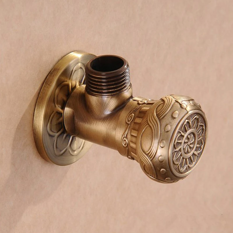 

Hot Sale Antique Brass Fine Arts Pattern Triangle Valve Bathroom accessory 1/2 Threads 1/2 brass angle valves