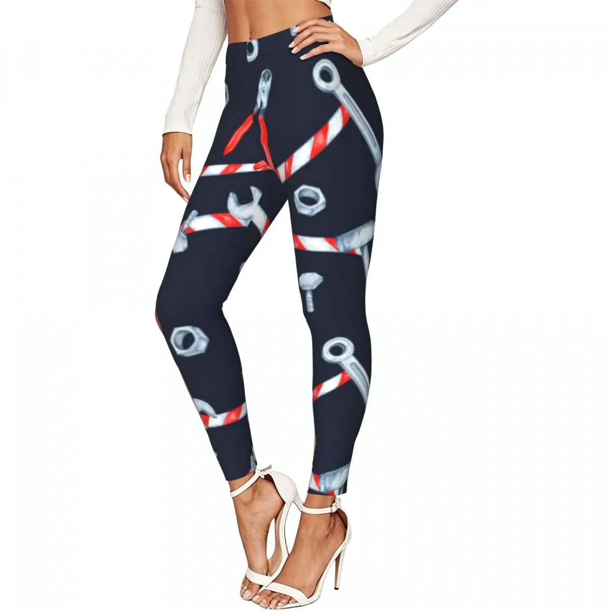 Featuring Rows Of Wrenches Bolts And Pliers Women Leggings High Waisted Stretch Tights Workout Running Pants