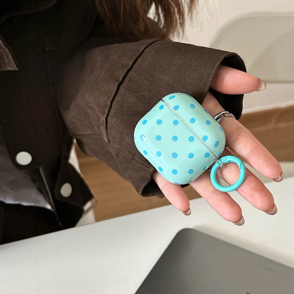 Lovely Sky Blue Case For AirPods 5 Pro 2 AirPods 4 3 2 1 Cute Blue Polka Dots Pattern Earphone Soft Cover For AirPods Pro3 2025