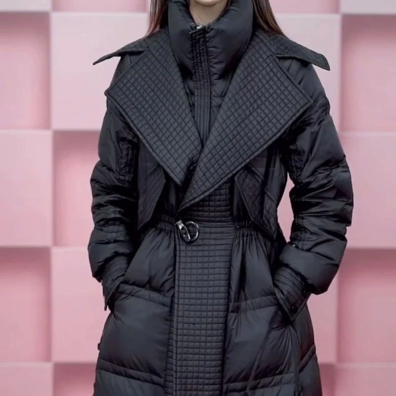 موضة سترة طويلة معطف المرأة 2025 جديد الخريف الشتاء ضئيلة سميكة معطف باركر الإناث الدافئة عادية الأبيض بطة أسفل معاطف #3