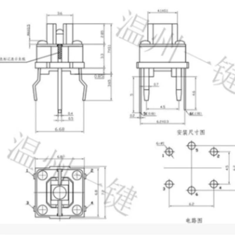 10PCS TS-H001 6*6 Illuminated tact switch 4 pin DIP type vertical with column push button switch TS-LS-001