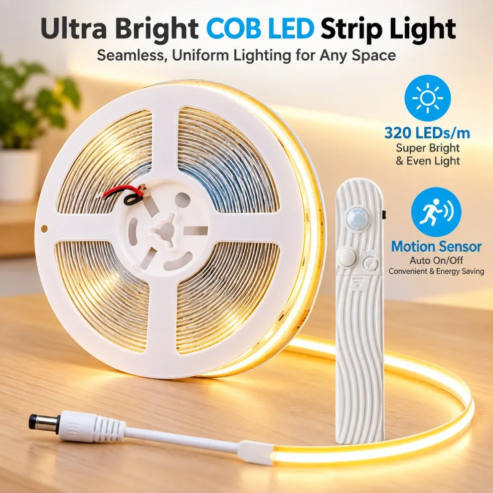 DC5V Motion Sensor COB LED Strip Dual‑Mode Adjustable Smart Induction Night Light for Living Room Bedroom Home Indoor Lighting