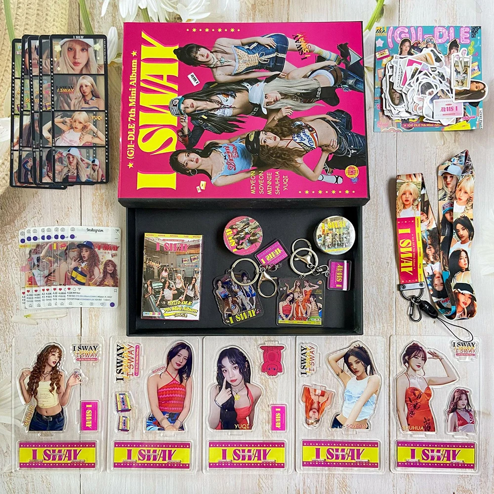 

Kpop GIDLE Album I SWAY Gift Box 14pcs/Set Standing Board Bookmark Ledger Sticker PVC LOMO Card Sticker Keychain Fans Gift