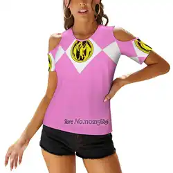 Mmpr Pink Ranger With Coin Sexy T-Shirt Casual Tops Pullover Ladies Top Back Lacing T Shirts Pink Ranger Coin Hero Superhero