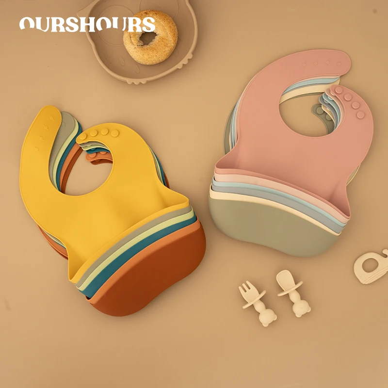 

Waterproof Baby Silicone Bibs Adjustable Toddler Eating Bib with Pocket for Boys Girls Anti-dirty Baby Feeding Stuff BPA Free