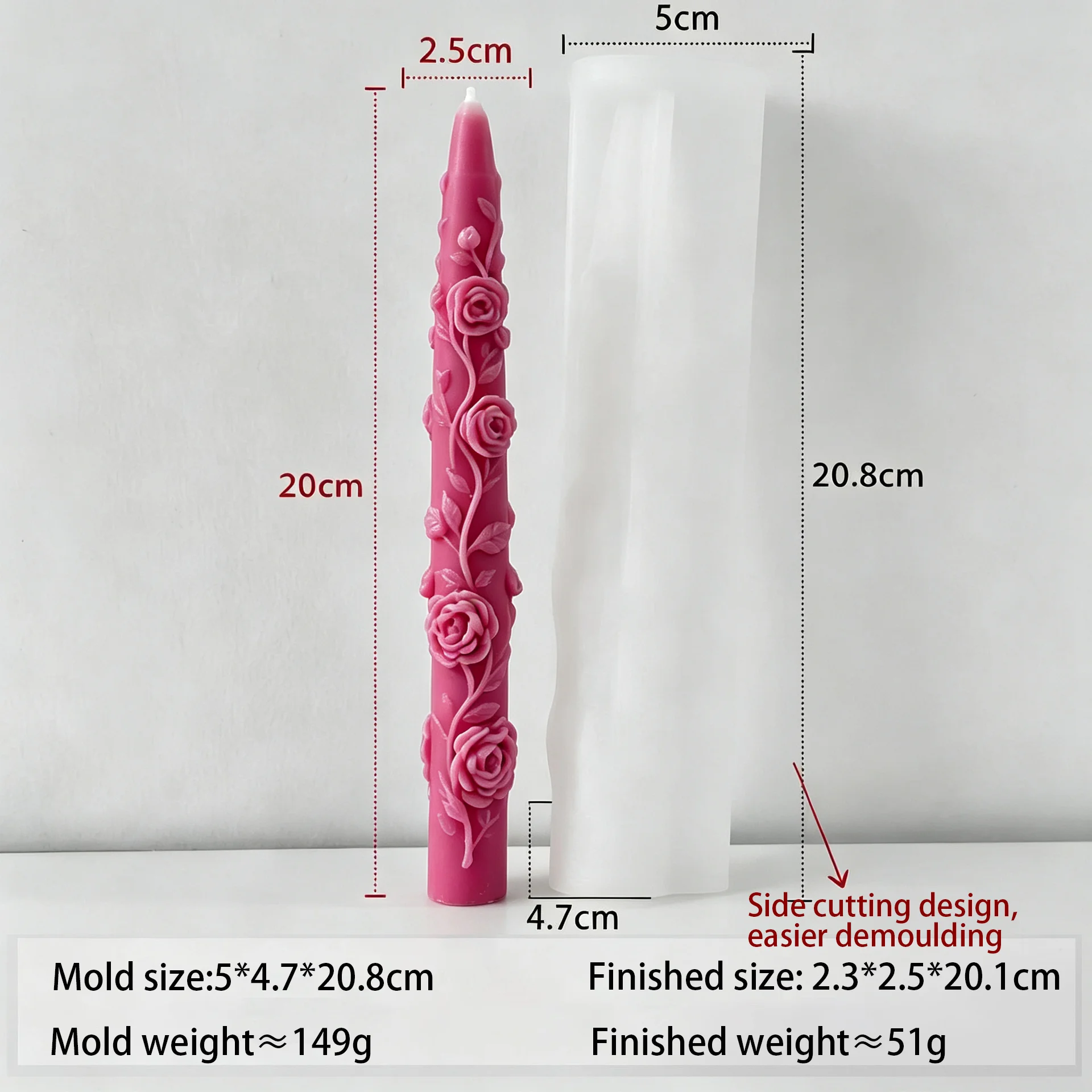 3D Rose Relief Cylinder Candle Silicone Mold