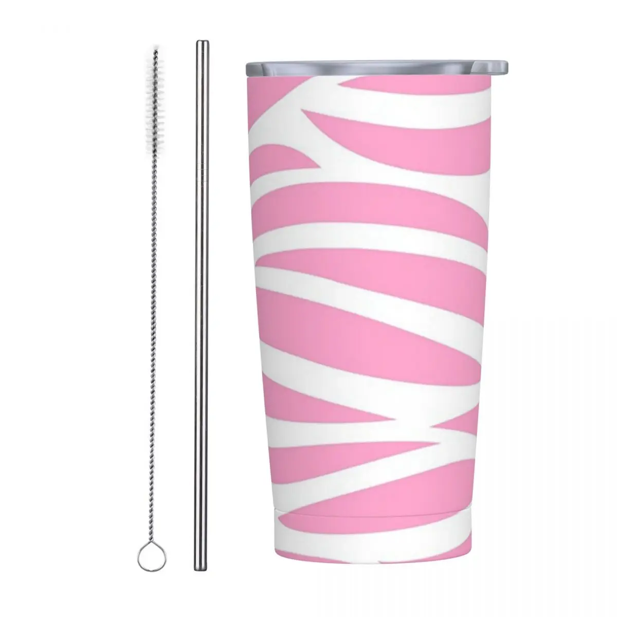 Zebra Pattern Pink Zebra Stripes Stainless Steel Tumbler Vacuum Insulated Mug Thermal Cold Cups Straw With Lid 20oz
