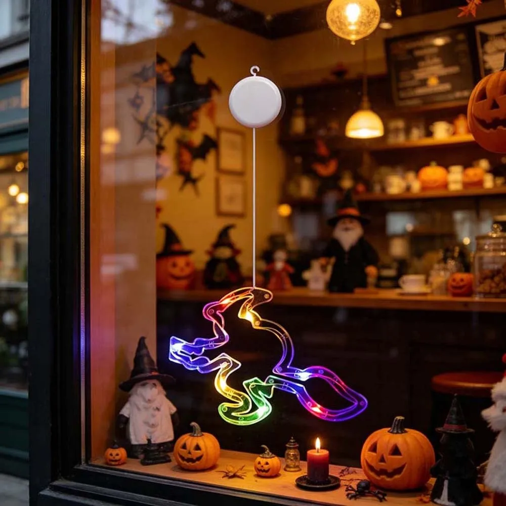 Battery-operated Halloween Suction Lights Waterproof Transparent Window Silhouette Lamp Multishaped Cordless LED Glass Pendant