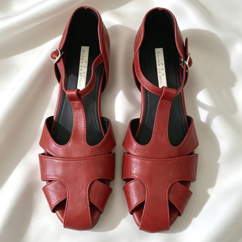 Novelty Hollow Woven Design Roman Sandals Women Fashion Adjustable Buckle Detail Flats Summer Concise Daily Shoes for Ladies