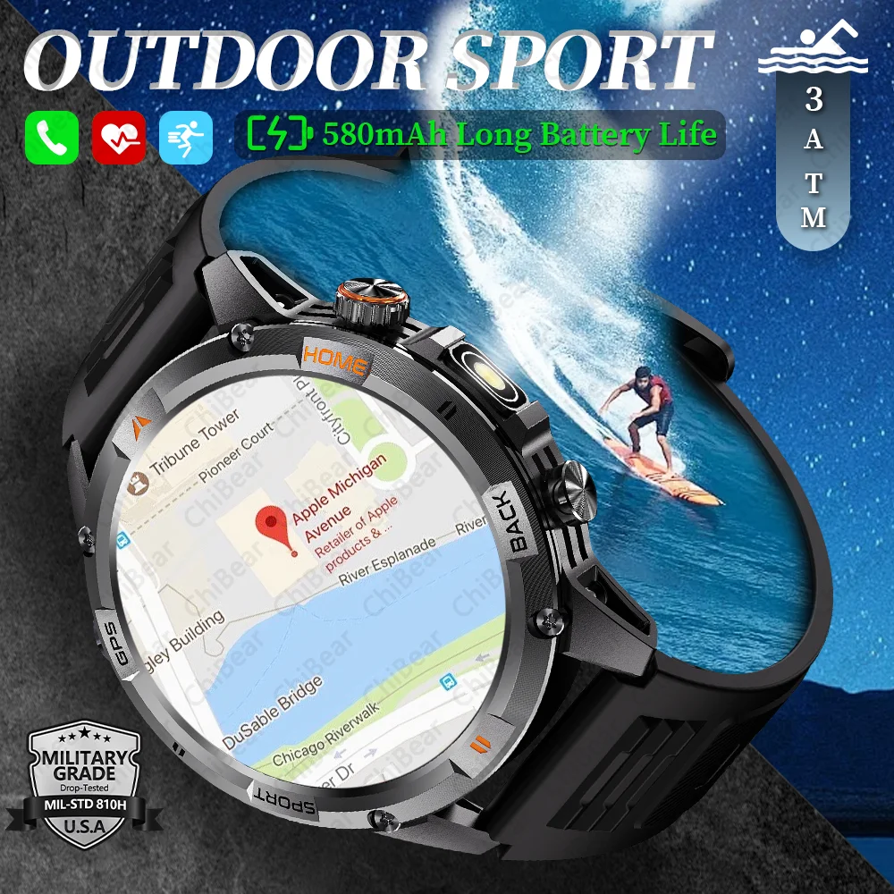 

2025 NEW GPS Outdoor Smartwatch IP68 Waterproof Flashlight Long Battery Life Heart Rate Sports Mode Bluetooth Call Smart Watch