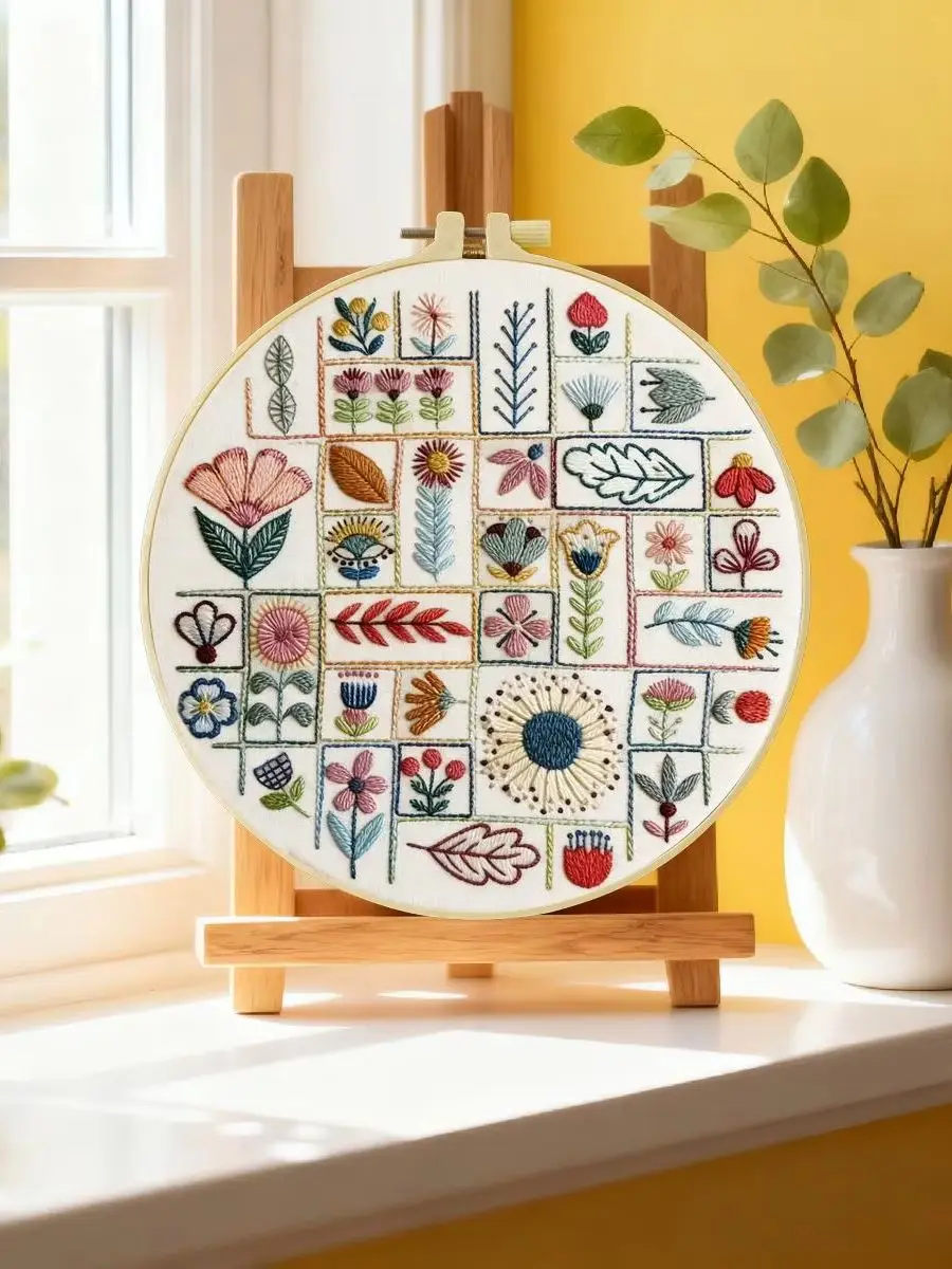 1 Stück 20X20CM/15X15CM 7,87/6,3 Zoll Stickerei-Starter-Kit mit verschiedenen Blumenmotiven DIY-Kit DIY-Stickerei-Set Handarbeiten – Detail 6
