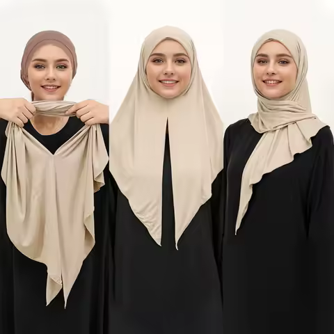 Muslim Women's Loop Instant Hijab Scarf Premium Jersey Cotton Stretchable Triangle Scarf Islam Headscarf Wraps Veils Heaband