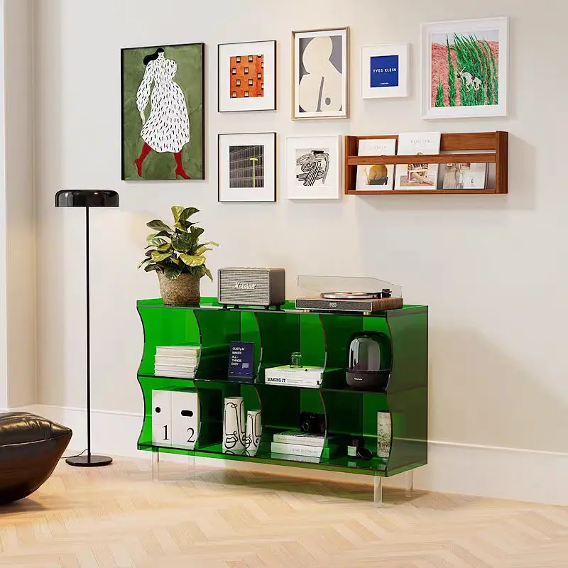 Modern acrylic side cabinets with multi-layer storage shelves and plastic floor-to-ceiling bookshelves