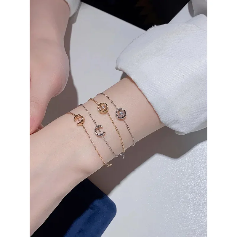 Sterling Silver Cross Lattice bracelet water ice moon single diamond simple senior sense overlap wear light luxury bracelet