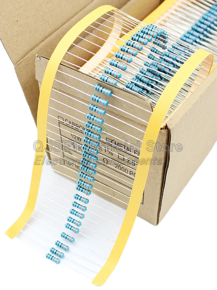 Résistances à Film métallique 1/2W, 50 pièces, 1% 0.5W 10R 15R 47 100 200 220 470 510 Ohm 1K 2.2K 4.7K 10K 47K 100k 200k 220k 510k 470k 1M Ohms