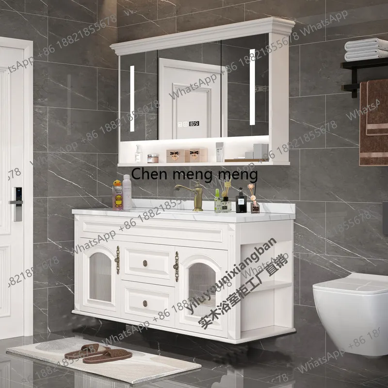 

New Chinese solid wood bathroom cabinet combination washbasin washbasin smart hand wash bathroom hanging cabinet
