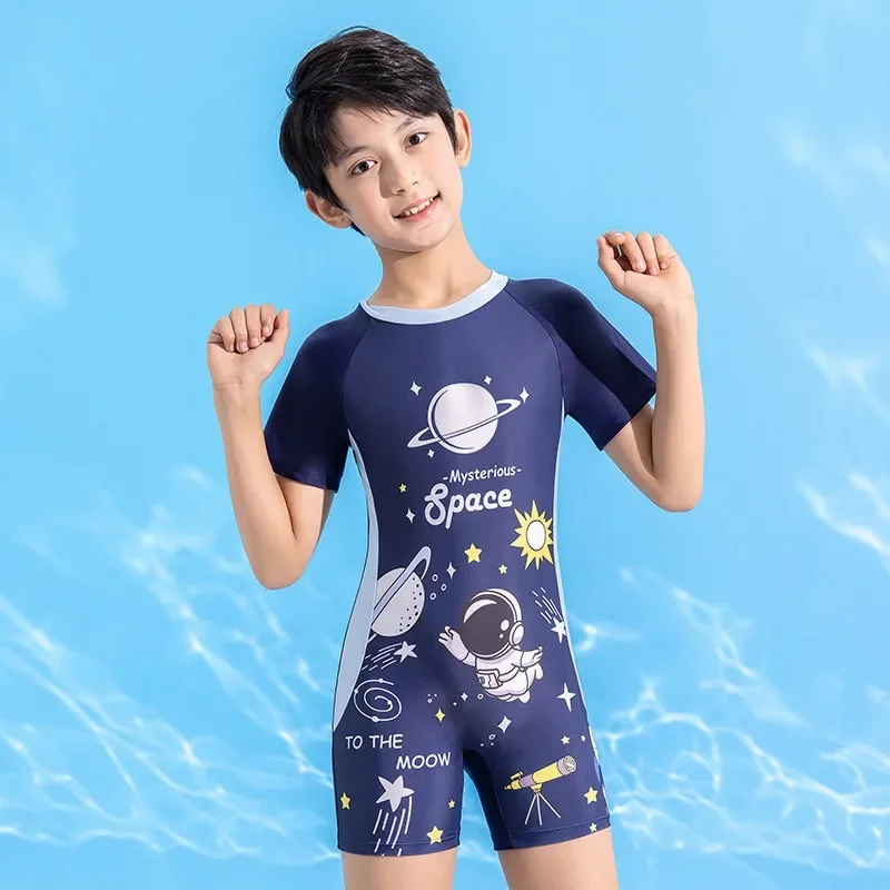 2024 New Summer One-piece Sports Style Swimsuit Children\'s Swimsuit Boys Small Children Big Boys Sunscreen Quick Drying