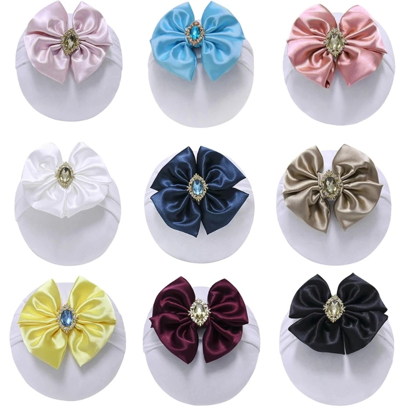 Newborn Toddler Knotted Bowknot Hairbands Satin Bow Headband with for Rhinestone Big Bowknot Baby Christening Headbands