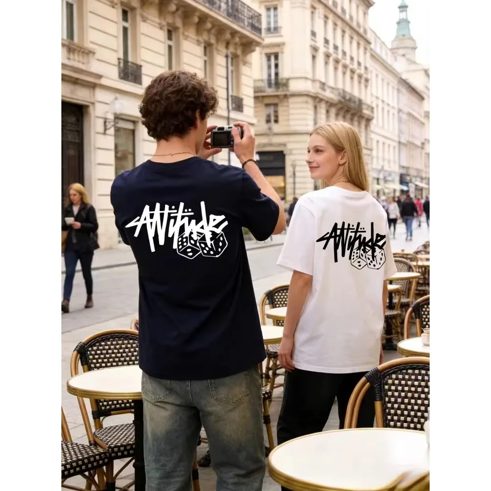 2026 New Trendy Dice Graffiti Couple Graphic T-shirt, Short Sleeve Streetwear Top, Loose Matching Casual Tee