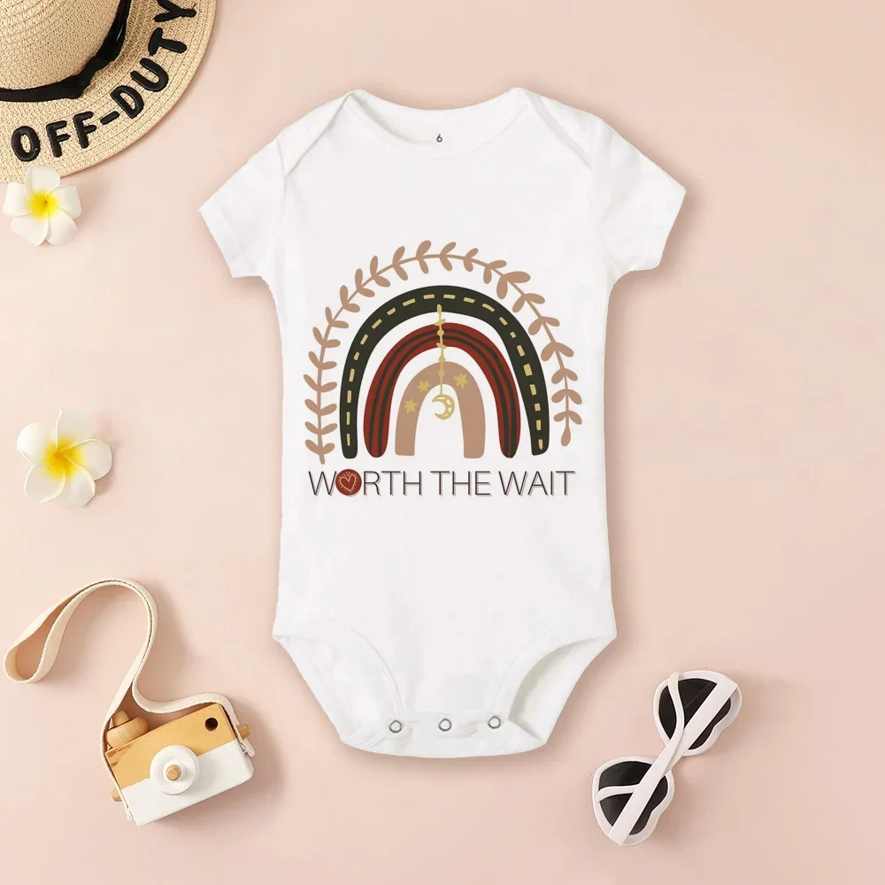 Infant Rainbow Romper Worth The Wait Print Baby Bodysuit Baby Boys Girls Pregnancy Announcement Bodysuits Clothes Newbron Gift