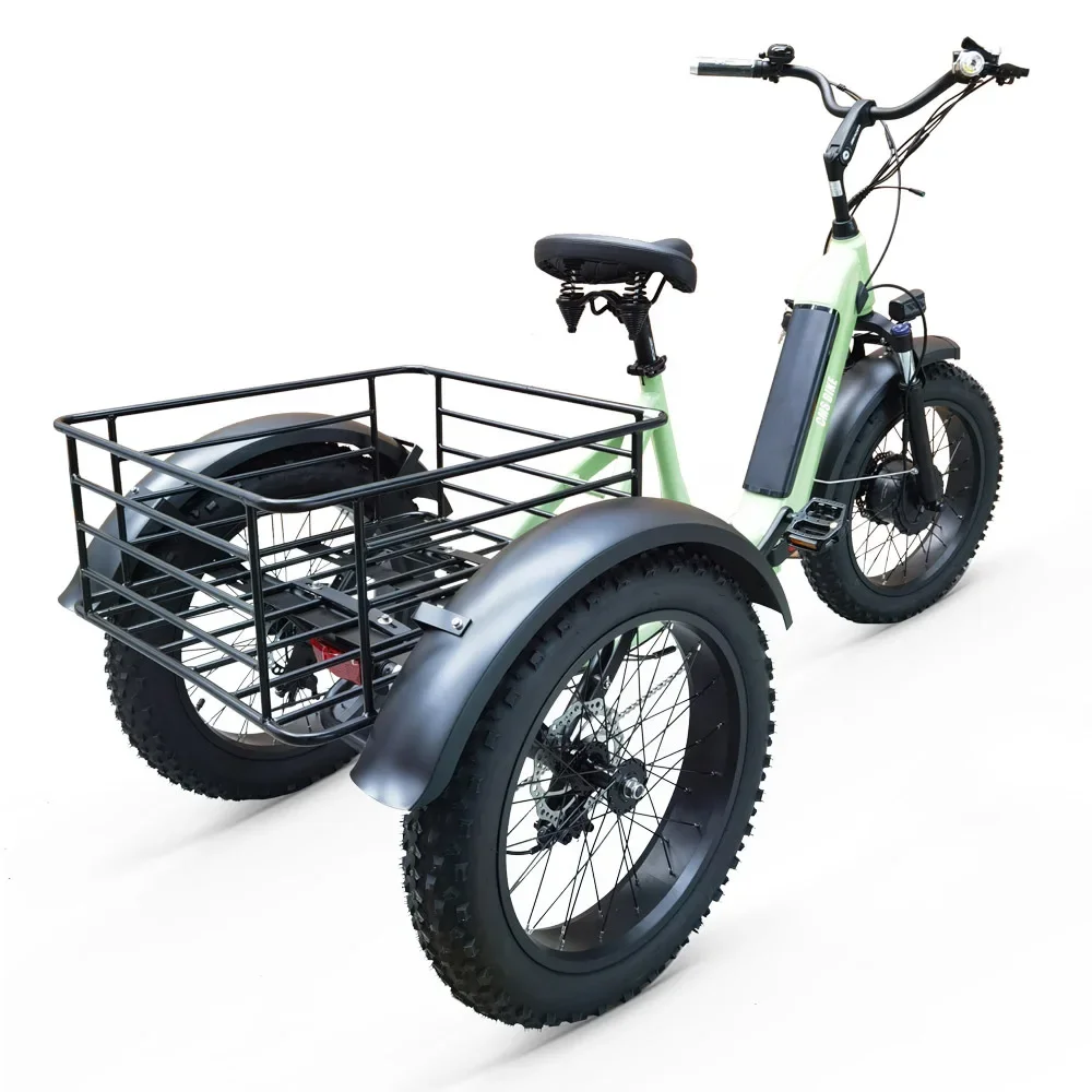 20-inch motorized 500W 48V 14ah adult 3 wheels cargo ebike three wheel e trike fat tire electric tricycle