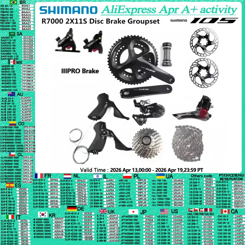 

Shimano 105 R7000 2x11s Groupset IIIPRO Brake Mechanical Disc Brake R7100 Crankset Cassette Derailleur Road Bike Bicycle Group