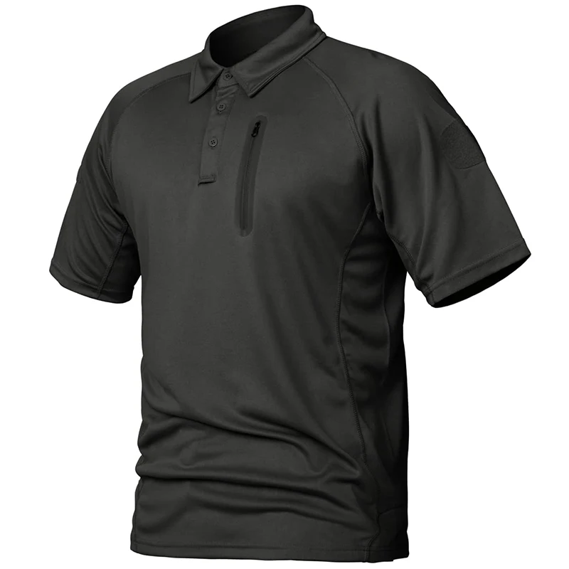 Men\'s Short Sleeve Polo Shirts Summer Tactical Polo with Zip Pocket Outdoor Hiking Golf Shirt Big Plus Size USA Size