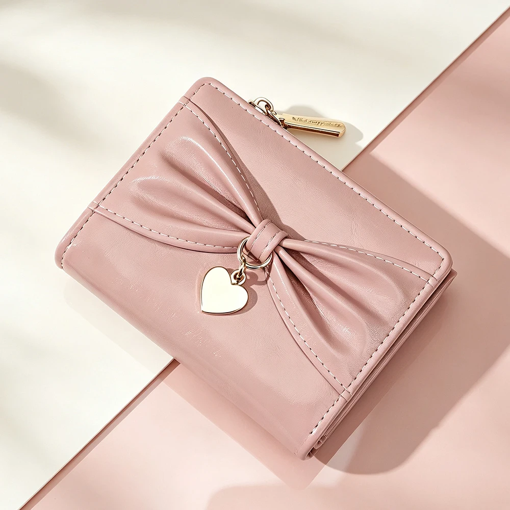 New Women's Short Wallet Card Holder High Quality Simple Bow Design Zipper Female Coin Purses Portable Card Bag For Girls