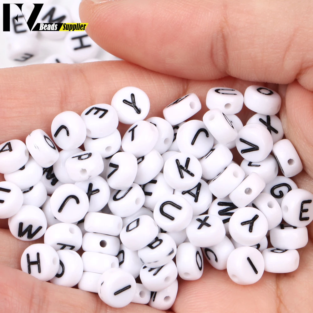 7x4mm Black White Mixed Letter Acrylic Beads Flat Round Alphabet Charms Spacer Beads for Jewelry Making Diy Bracelet Necklace