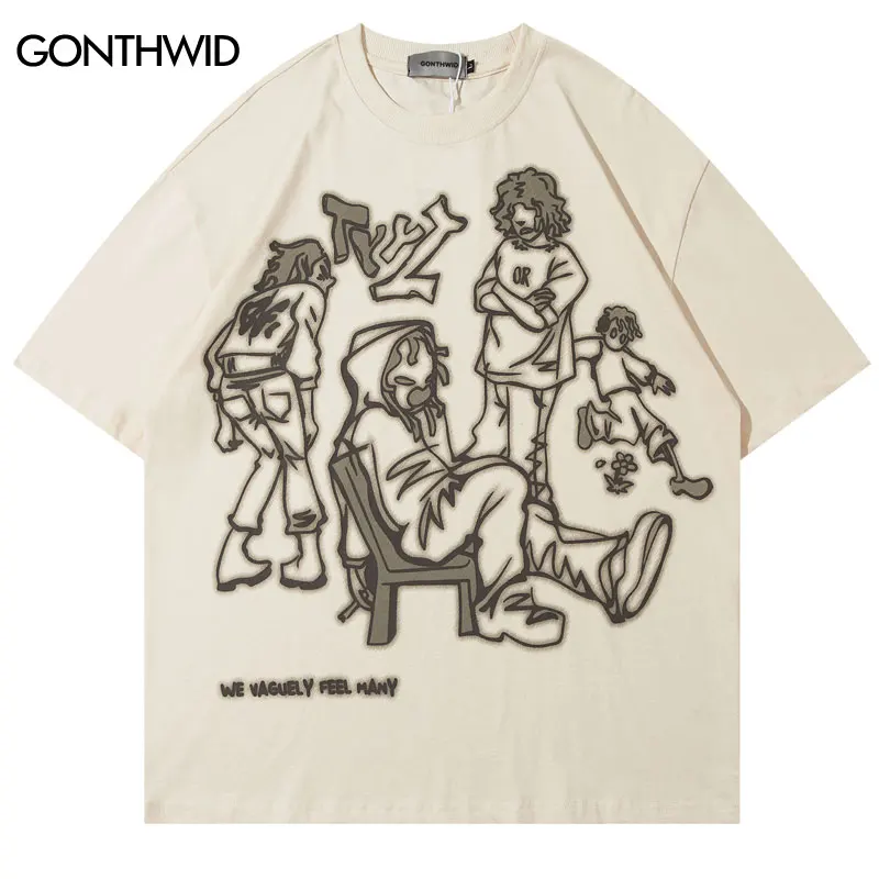 Hip Hop Graphic T Shirts Streetwear Y2K Harajuku Japanese Cartoon Print Oversized Tshirt 2023 Men Fashion Casual Cotton Tee Tops