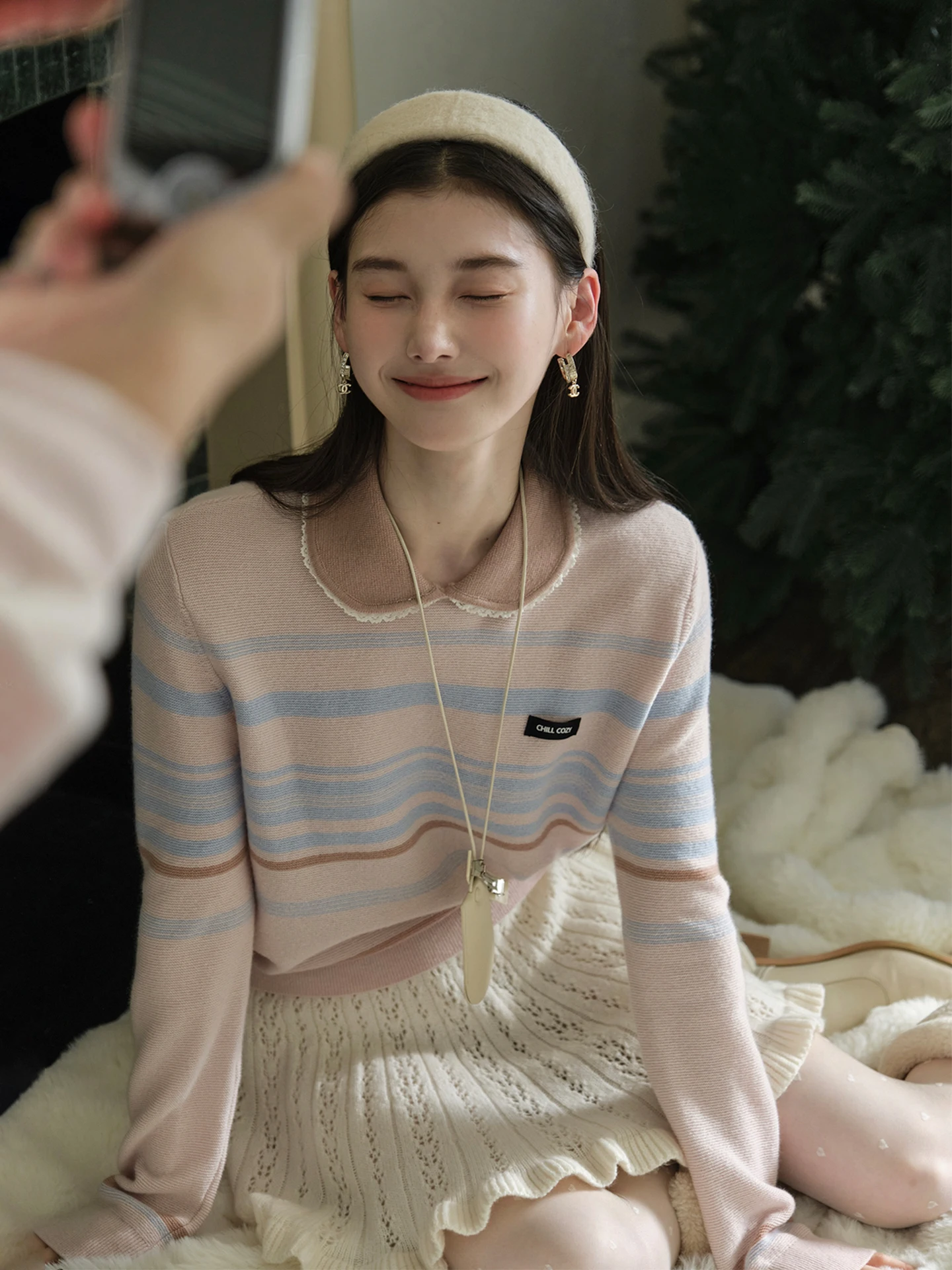 

ChillCozy 00 Wool Knitted Sweater Color Blo Stripe Design Casual Sle Soft Fabric Long Sve ort Length Women's Top