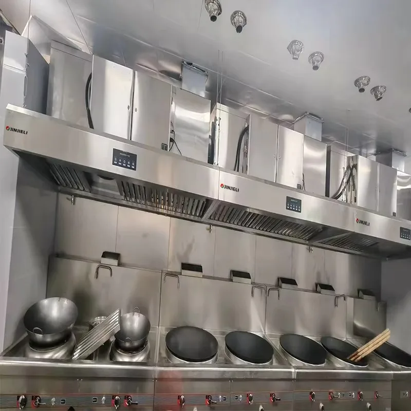Factory Manufacturing 201Stainless Steel Smoke Exhaust Hood Commercial Range Hood for Automatic Fire Suppress for Chain Catering