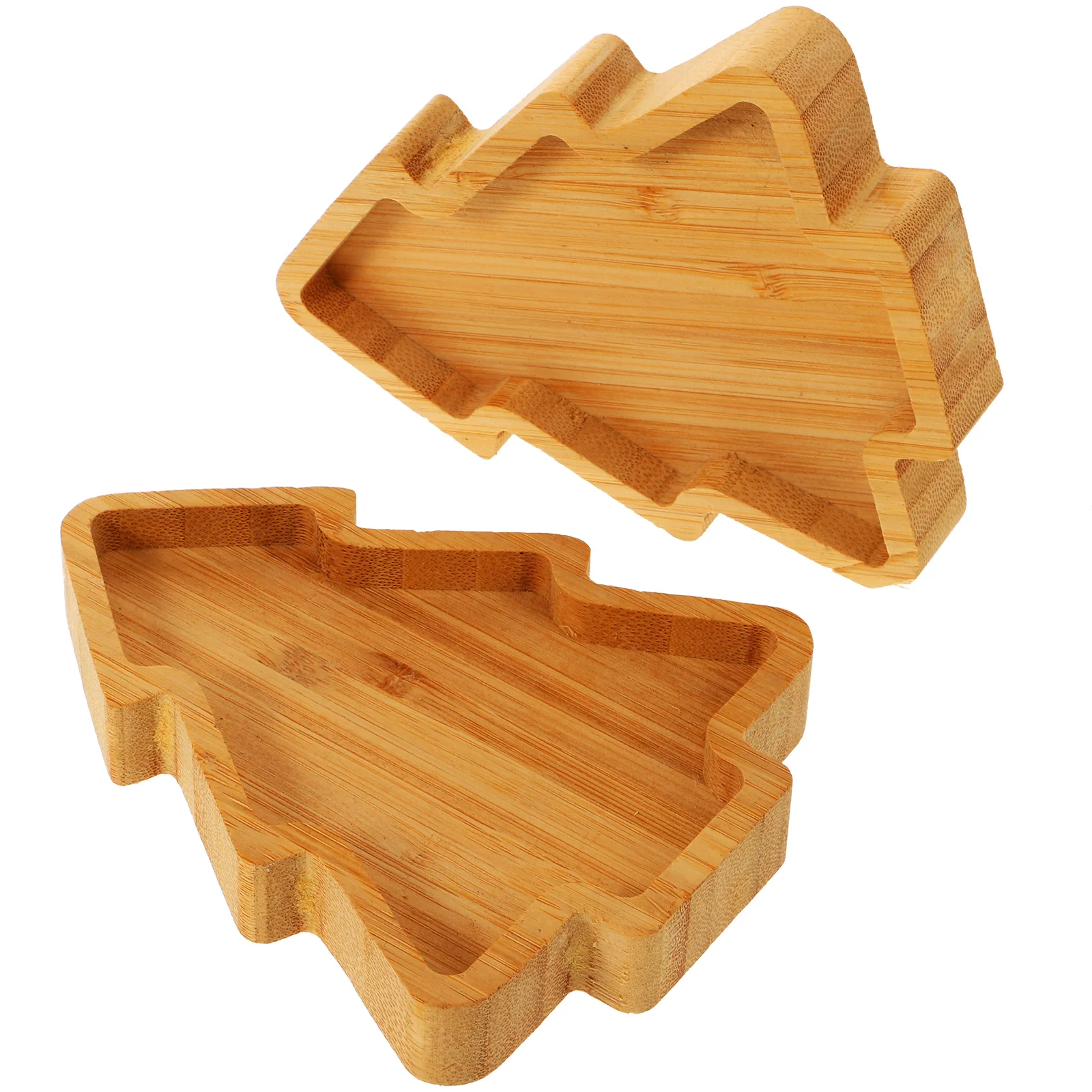 

2pcs Bamboo Serving Tray Christmas Tree Shaped Food Plate For Dessert Snack Appetizer Party Gathering Decorative Dish Bowl