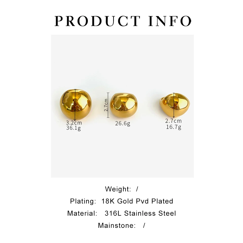 Peri\'sbox Extra Large Stainless Steel 18K Gold Plated Rings for Women Men Punk Hip-Hop Smooth Chunky Dome Ring Statement Jewelry