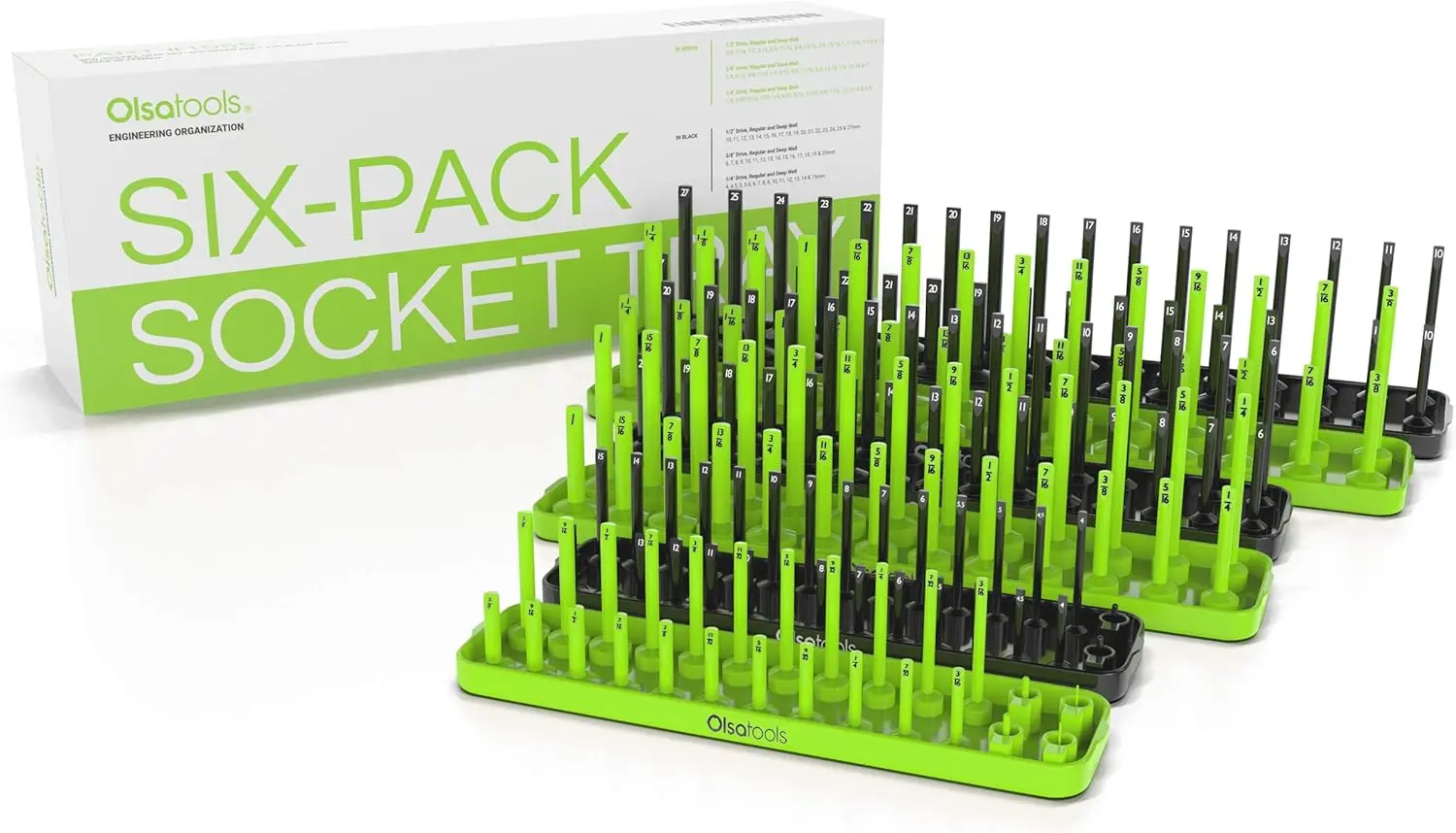 

SAE (Green) & Metric (Black) Socket Storage Trays - 6 Piece Set 1/4-Inch, Drive Professional Quality Tool Organizer