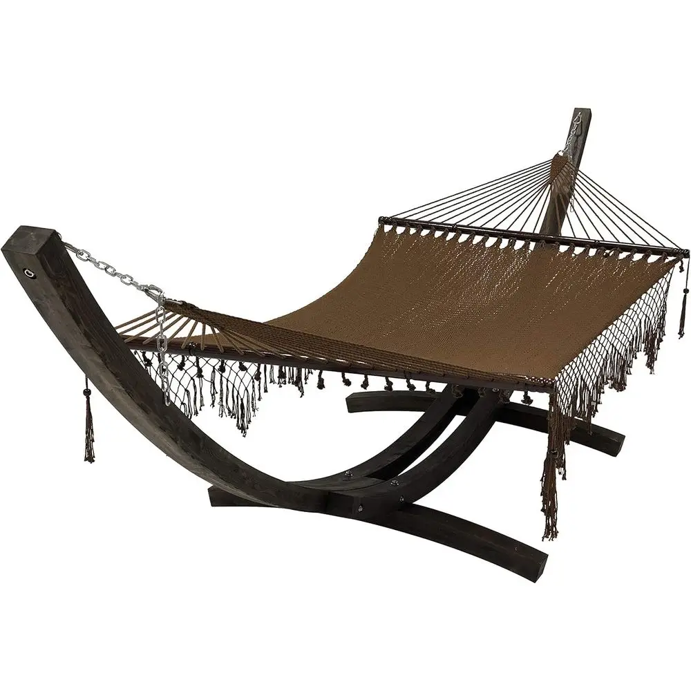 

2 Person Wooden Arc Hammock Stand with Deluxe Woven Rope Hammock Bed, 450 LB Capacity, Coffee Stain/Brown